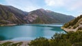 Beautiful mountain turquoise color lake Karasuu in Tian-Shan, Kyrgyzstan