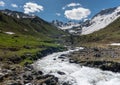 Beautiful mountain valley near Klosters on a summer day with a small creek running through it Royalty Free Stock Photo