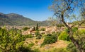 Beautiful mountain valley with view of Biniaraix and Soller, Majorca Spain Royalty Free Stock Photo