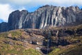 Beautiful mountain valley waterfall and granite rock formations