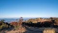 A beautiful mountain view with a church and pagoda in the distance Royalty Free Stock Photo