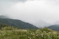 Beautiful mountain view with upcoming storm from the hills on the path to the Eho hut.