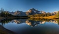 Beautiful Mountainous Landscape With Snow Capped Peaks, Clear Blue Sky And Pristine Lake Reflecting The Surrounding Scenery - Royalty Free Stock Photo