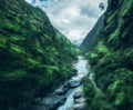 Beautiful mountains covered green grass. Moody landscape