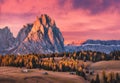 Beautiful mountains with lighted peaks and red sky at sunset Royalty Free Stock Photo