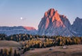 Beautiful mountains with lighted peaks at sunset in autumn Royalty Free Stock Photo