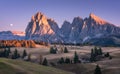 Beautiful mountains with lighted peaks at sunset in autumn Royalty Free Stock Photo