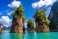 Beautiful mountains in Ratchaprapha Dam at Khao Sok National Park, Surat Thani Province, Thailand. Royalty Free Stock Photo