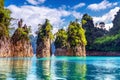 Beautiful mountains in Ratchaprapha Dam at Khao Sok National Park, Surat Thani Province, Thailand. Royalty Free Stock Photo