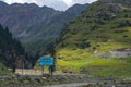 Beautiful mountains with rocky terrain and sky background. Barskoon river gorge. Road to Kumtor gold mine. Natural background