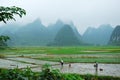 Beautiful mountains and rural scenery in raining