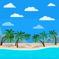 Beautiful mountains and sea landscape: blue ocean, palm trees, clouds, sand coastline Royalty Free Stock Photo