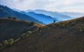 beautiful mountains silhouettes panorama during sunrise