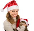 Beautiful mrs. Santa with lovely kitten