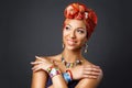 Beautiful mulatto young woman with turban on head Royalty Free Stock Photo