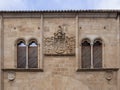 Mullioned windows at Palace of Mayoralgo. Caceres, Spain
