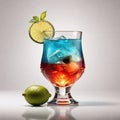 Beautiful multi-colored cocktail in a glass or glass on a white background