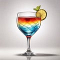 Beautiful multi-colored cocktail in a glass or glass on a white background