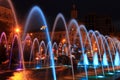 Beautiful multi-colored fountain in the city Dnepr at night (Dnepropetrovsk), Ukraine, Royalty Free Stock Photo