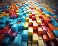 Beautiful multi-colored lacquered cubes arranged in rows