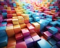 Beautiful multi-colored lacquered cubes arranged in rows