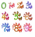 Beautiful multi-coloured numbers with butterflies