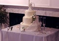 Beautiful Multi-Tier Wedding Cake and Champagne Glasses Royalty Free Stock Photo