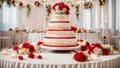 delicious multi-tiered wedding cake, flowers bridal dessert food ceremony sugar Royalty Free Stock Photo