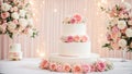 rose multi-tiered wedding cake, flowers bridal dessert food ceremony sugar Royalty Free Stock Photo