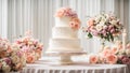 celebration multi-tiered wedding cake, flowers bridal dessert food ceremony catering traditional Royalty Free Stock Photo