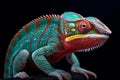 Beautiful multicolored chameleon on black background