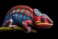 Beautiful multicolored chameleon sitting on wooden branch