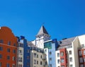 Beautiful multicolored houses against the blue sky