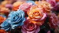 Beautiful multicolored roses as background, closeup of photo