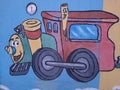 Beautiful multicolored train head paintings. Illustration for children.