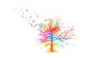 A beautiful multicolored tree with birds . Vector illustration