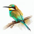 Beautiful multicolored turquoise iridescent bee-eater bird isolated on white