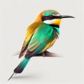 Beautiful multicolored turquoise iridescent bee-eater bird isolated on white close-up
