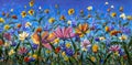 Beautiful multicolored wildflowers chamomile painting