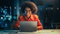 Beautiful Multiethnic Brazilian Female Working on Laptop Computer Late at Night. Young Creative Royalty Free Stock Photo