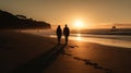 A multiracial couple enjoying a sunset on the beach created with Generative AI