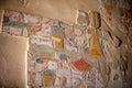 Beautiful mural, hieroglyphs inside the temple of Hatshepsut. Jeser-Jeseru is a masterpiece of Egyptian architecture