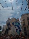 beautiful the mural of the Malaga couple dressed as a fair on Larios street in the Spanish city of Malaga on a day summer