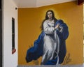 Beautiful mural of the Virgin Mary by artist Juan Velazquez at Immaculate Conception Catholic Church and School in Grand Prairie.