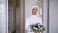 Beautiful muslim bride with make up in beautiful wedding dress