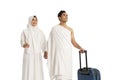 Beautiful muslim couple hajj and umrah walking