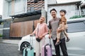 beautiful muslim family with suitcase travelling by car Royalty Free Stock Photo