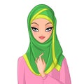 Beautiful muslim girl in green hijab. Vector illustration