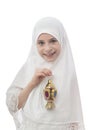 Beautiful Muslim Girl in Hejab Holding Ramadan Lantern Royalty Free Stock Photo