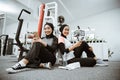 beautiful muslim sporty woman taking a break after exercising Royalty Free Stock Photo